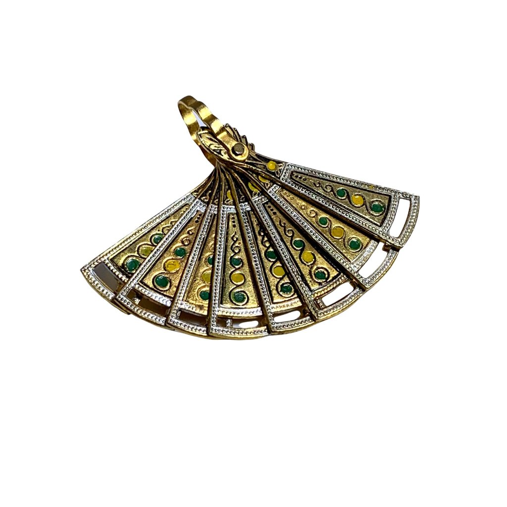 Damascene Vintage Articulated Brooch / Pendant Enamel